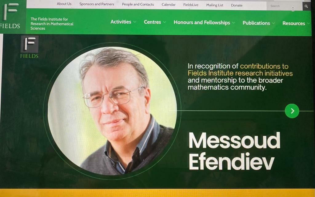 Renowned Azerbaijani Mathematician Professor Masud Efendiyev Honored with Lifetime Achievement Award from Fields Institute