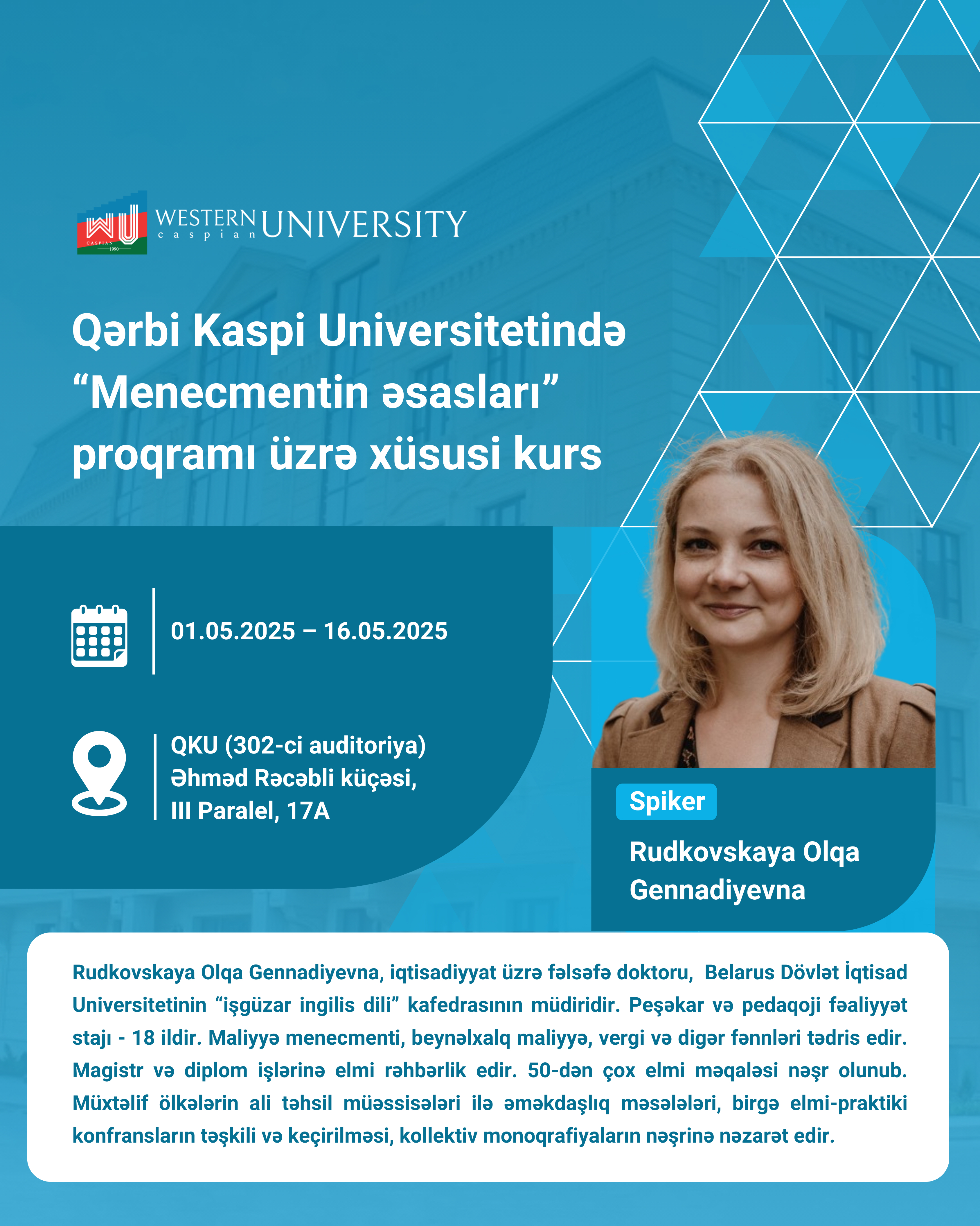 Qərbi Kaspi Universitetində “Menecmentin Əsasları” proqramı üzrə xüsusi kurs təşkil olunacaq