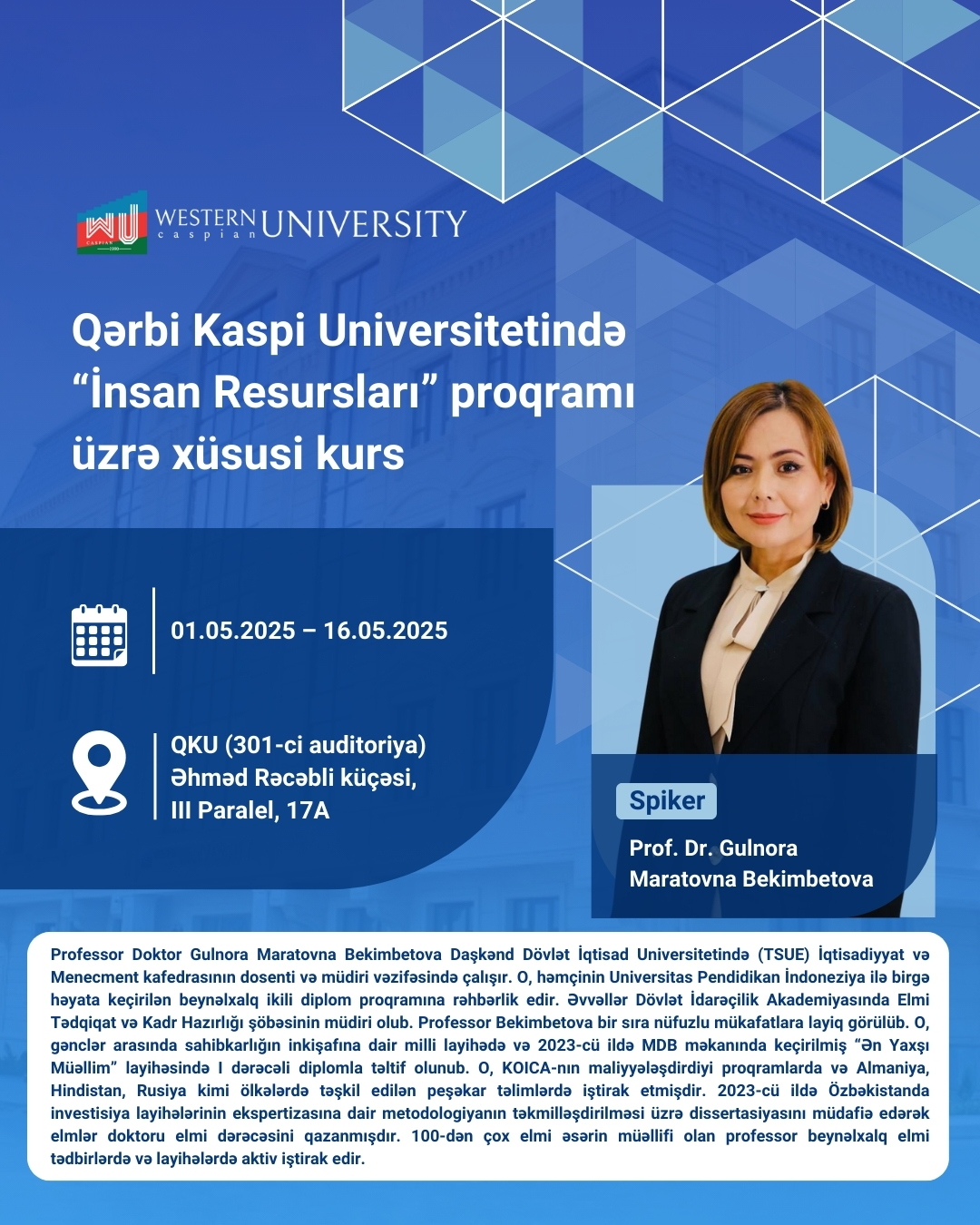 Qərbi Kaspi Universitetində “İnsan resursları" proqramı üzrə xüsusi kurs təşkil olunacaq